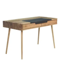 Online Wohnen Design Asteiche Schreibtisch mit Leder - Vastillo