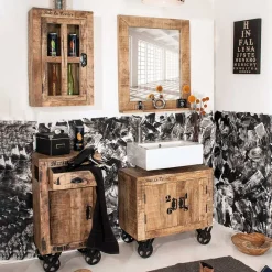 Outlet Wohnen Design Badmöbel aus Massivholz - Indri (vierteilig)