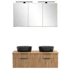 Best Wohnen Design Doppel-Waschtisch & Spiegelschrank - Crystoga (zweiteilig)