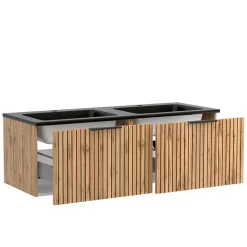 Wohnen Design Doppelwaschtisch mit Lichtspiegeln - Crystoga (dreiteilig)
