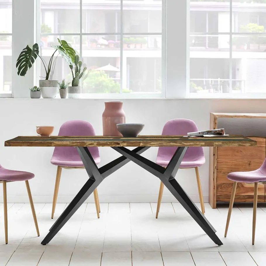 Wohnen Design Esszimmertisch mit Altholzplatte mehrfarbig - Mora