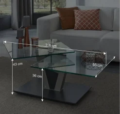Outlet Wohnen Design Glas Couchtisch mit schwenkbarer Tischplatte - Exotica