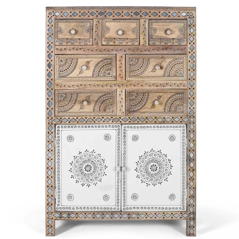 Best Wohnen Design Highboard aus Mangoholz reich verziert - Magie