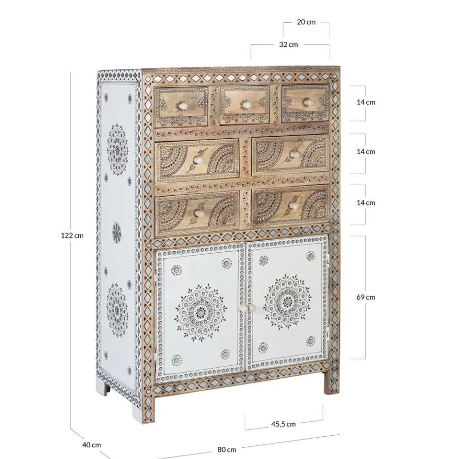 Best Wohnen Design Highboard aus Mangoholz reich verziert - Magie