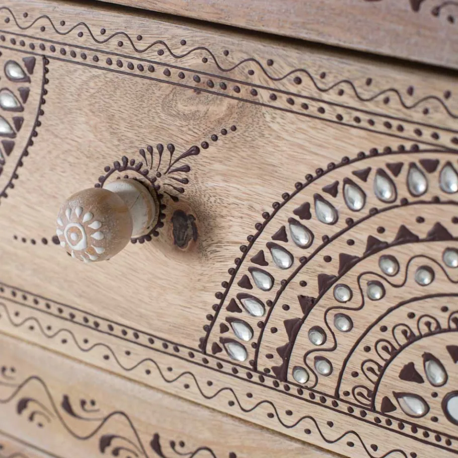 Best Wohnen Design Highboard aus Mangoholz reich verziert - Magie