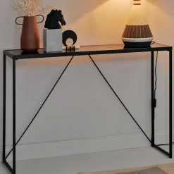 Wohnen Design Konsolentisch mit Schwarzglas Platte - Burano