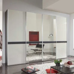 New Wohnen Design Schrank mit Spiegel & Glas Front Hellgrau - Capolyna