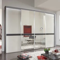New Wohnen Design Schrank mit Spiegel & Glas Front Hellgrau - Capolyna