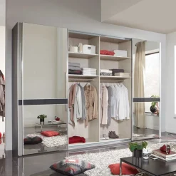 New Wohnen Design Schrank mit Spiegel & Glas Front Hellgrau - Capolyna
