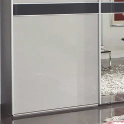 New Wohnen Design Schrank mit Spiegel & Glas Front Hellgrau - Capolyna