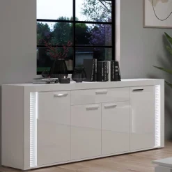 Sale Wohnen Design Sideboard mit LED in Weiß Hochglanz - Gomata