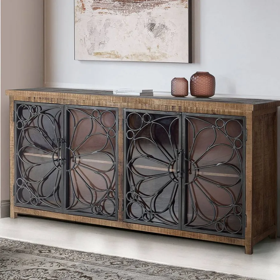 Discount Wohnen Design Sideboard mit vier Glas Metalltüren - Everton