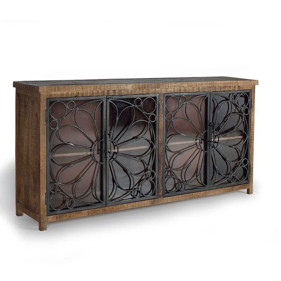 Discount Wohnen Design Sideboard mit vier Glas Metalltüren - Everton