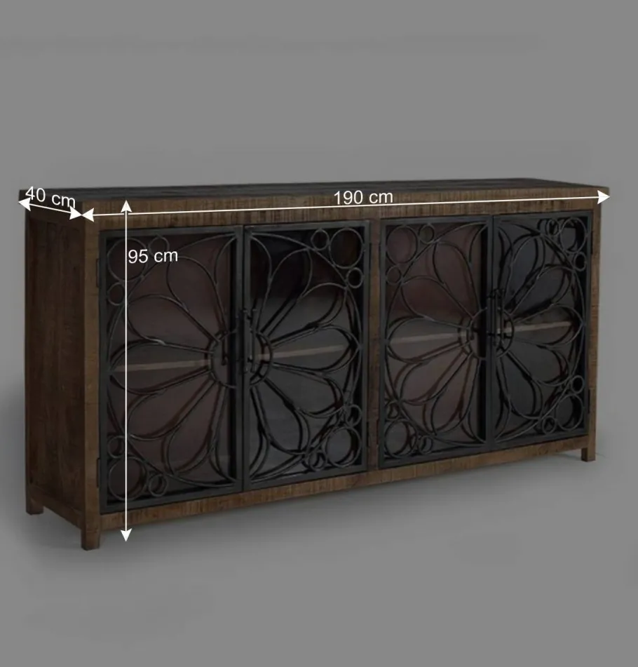 Discount Wohnen Design Sideboard mit vier Glas Metalltüren - Everton