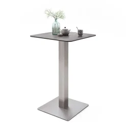 Discount Wohnen Design Stehtisch mit Glas Keramik in Braun Langton & Edelstahl Säulengestell
