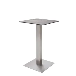 Discount Wohnen Design Stehtisch mit Glas Keramik in Braun Langton & Edelstahl Säulengestell