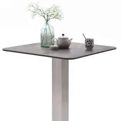 Discount Wohnen Design Stehtisch mit Glas Keramik in Braun Langton & Edelstahl Säulengestell