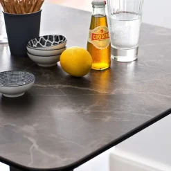 Discount Wohnen Design Stehtisch mit Glas Keramik in Braun Langton & Edelstahl Säulengestell