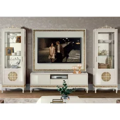 Discount Wohnen Design TV Wand in Weiß & Gold - Valganios (vierteilig)