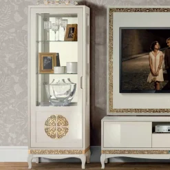 Discount Wohnen Design TV Wand in Weiß & Gold - Valganios (vierteilig)