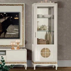 Discount Wohnen Design TV Wand in Weiß & Gold - Valganios (vierteilig)