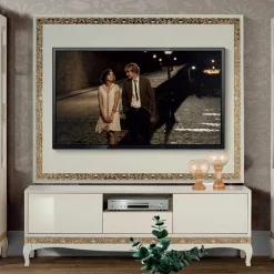 Discount Wohnen Design TV Wand in Weiß & Gold - Valganios (vierteilig)