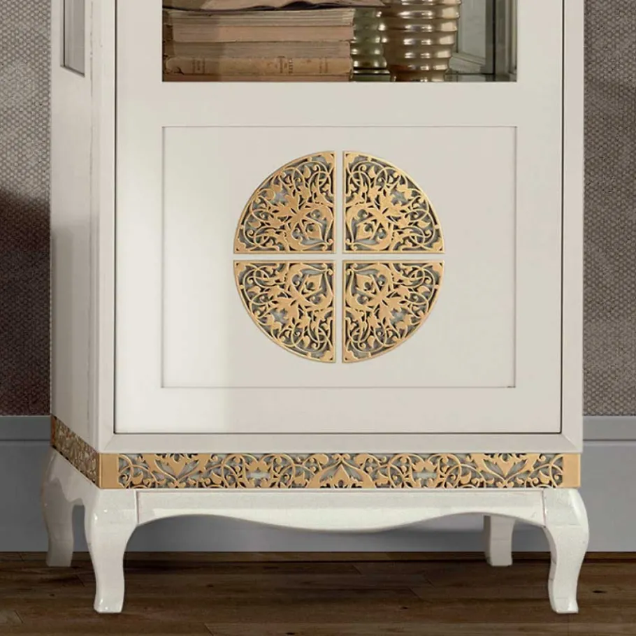 Discount Wohnen Design TV Wand in Weiß & Gold - Valganios (vierteilig)