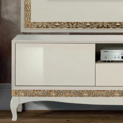 Discount Wohnen Design TV Wand in Weiß & Gold - Valganios (vierteilig)