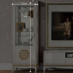 Discount Wohnen Design TV Wand in Weiß & Gold - Valganios (vierteilig)
