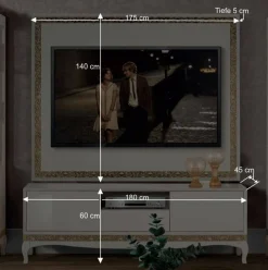 Discount Wohnen Design TV Wand in Weiß & Gold - Valganios (vierteilig)