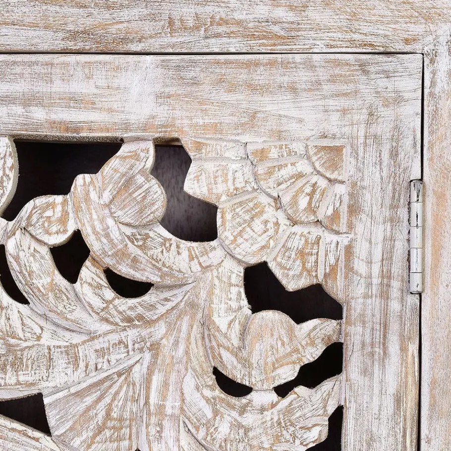 Wohnen Design Vintageschrank in White Wash Mangoholz - Fudorus