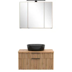 Hot Wohnen Design Waschtisch Set mit schwarzem Becken - Crystoga (zweiteilig)