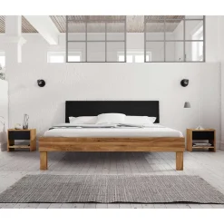 Discount Wohnen Design Wildeiche Bett & Nachttische - Olbysca (dreiteilig)