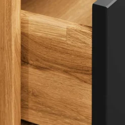 Discount Wohnen Design Wildeiche Bett & Nachttische - Olbysca (dreiteilig)