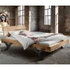 Clearance Wohnen Designbett aus Eichenbalken mit Metallfüßen - Frenanda