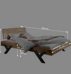 Clearance Wohnen Designbett aus Eichenbalken mit Metallfüßen - Frenanda