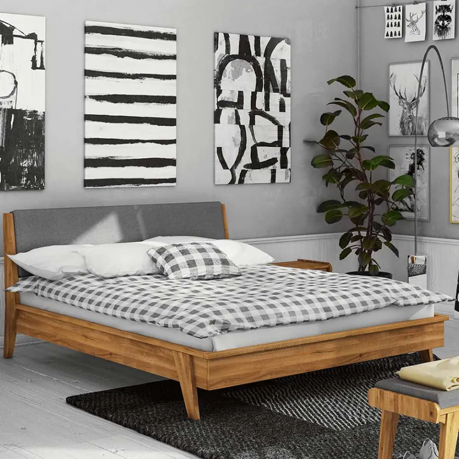 Clearance Wohnen Designbett aus Holz Wildeiche - Hardus