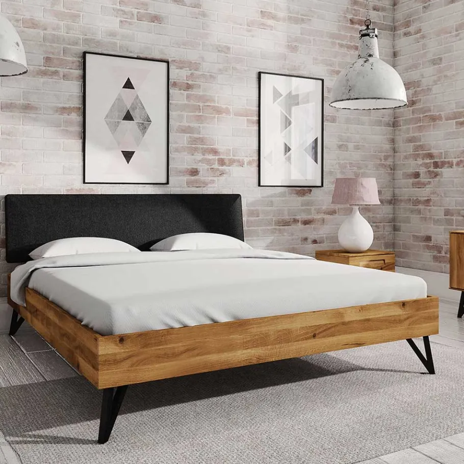 Best Wohnen Designbett aus Wildeiche Natur & Stahl Schwarz - Mandirov
