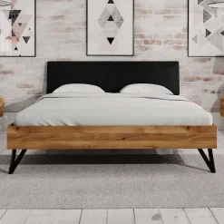 Best Wohnen Designbett aus Wildeiche Natur & Stahl Schwarz - Mandirov