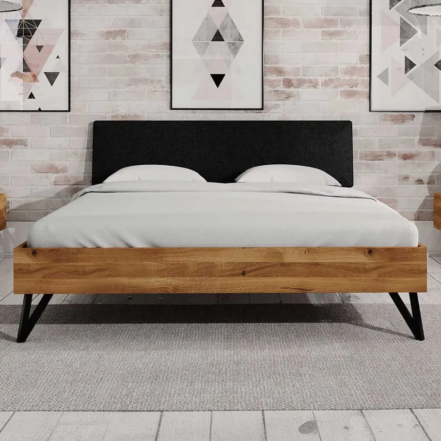 Best Wohnen Designbett aus Wildeiche Natur & Stahl Schwarz - Mandirov
