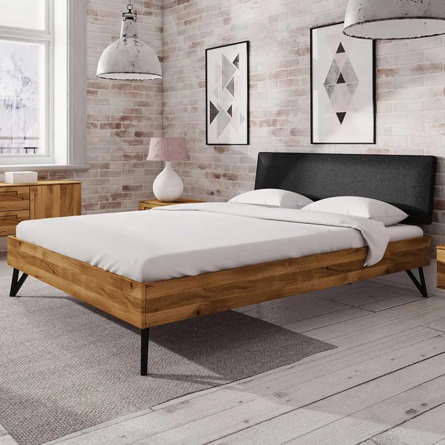 Best Wohnen Designbett aus Wildeiche Natur & Stahl Schwarz - Mandirov