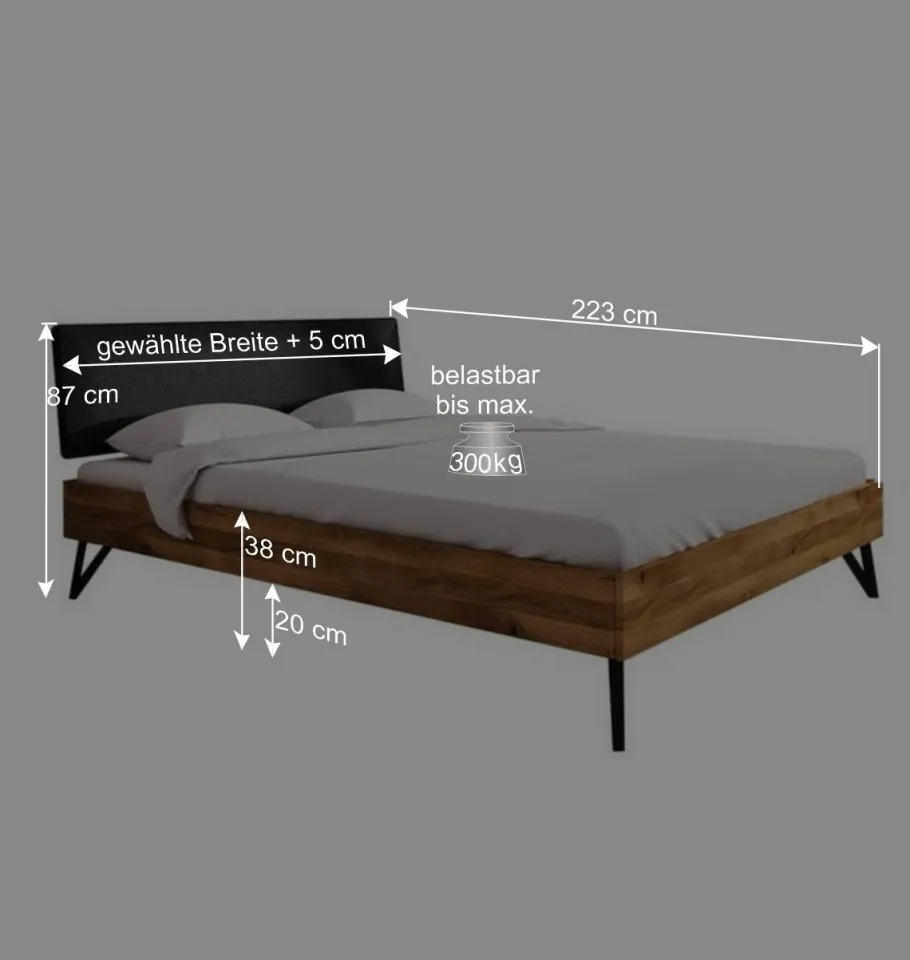 Best Wohnen Designbett aus Wildeiche Natur & Stahl Schwarz - Mandirov
