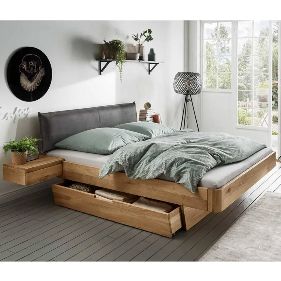 Online Wohnen Designbett mit zwei Bettkästen aus Wildeiche - Zennian (dreiteilig)