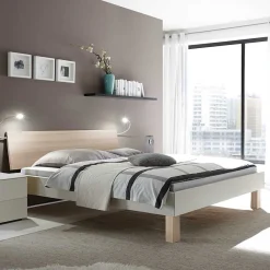 Online Wohnen Design-Doppelbett in hellem Esche Dekor & Weiß - Ezianas