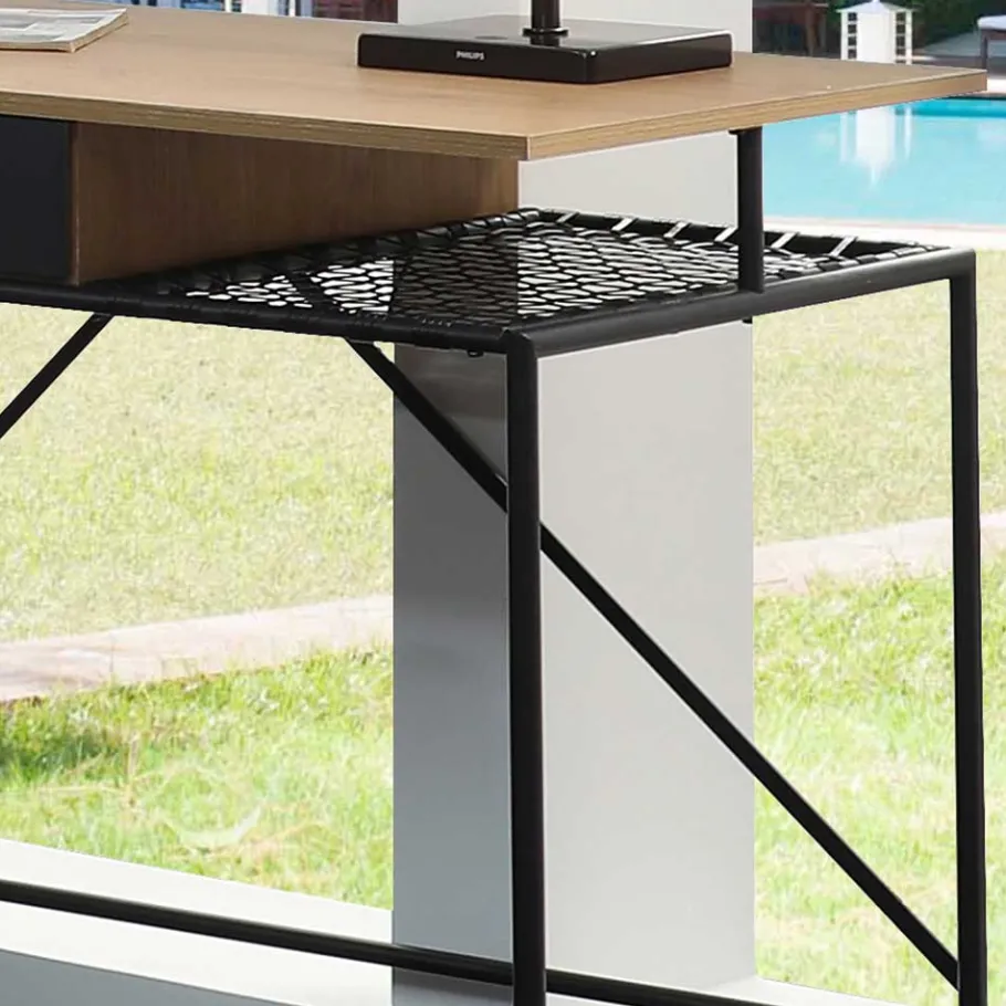 Best Wohnen Designer Schreibtisch mit Ablagen aus Kunstrattan - Zavias