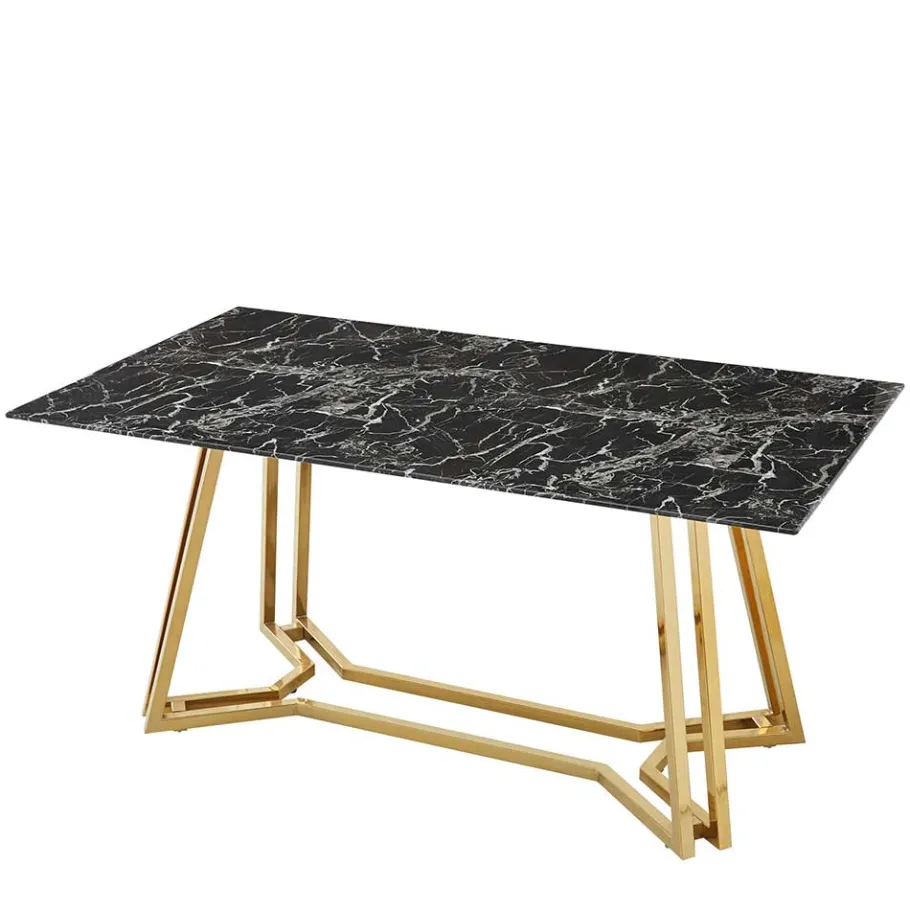 Clearance Wohnen Designer Tisch mit Glasplatte in Marmor Optik - Mooney