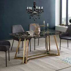 Clearance Wohnen Designer Tisch mit Glasplatte in Marmor Optik - Mooney