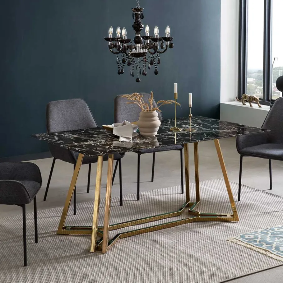 Clearance Wohnen Designer Tisch mit Glasplatte in Marmor Optik - Mooney