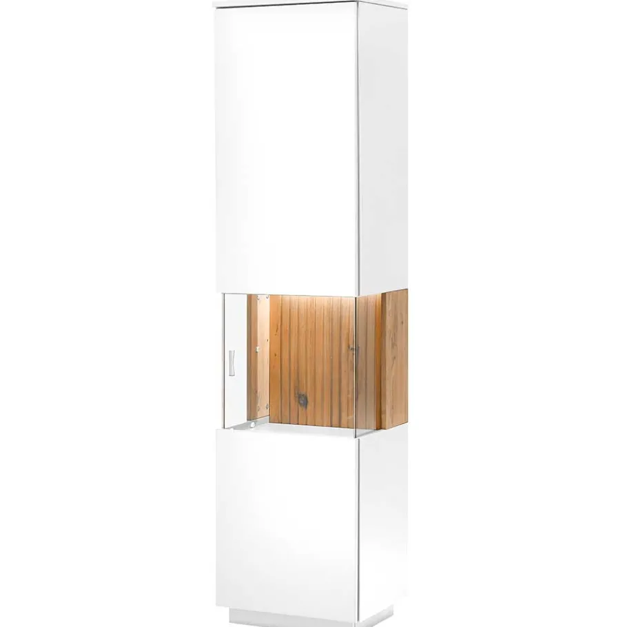 New Wohnen Designer Wohnzimmervitrine in Weiß und Eiche Bianco - Miloris