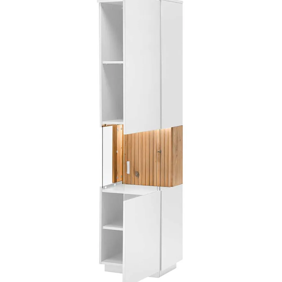 New Wohnen Designer Wohnzimmervitrine in Weiß und Eiche Bianco - Miloris